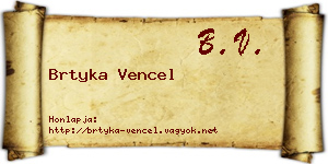 Brtyka Vencel névjegykártya